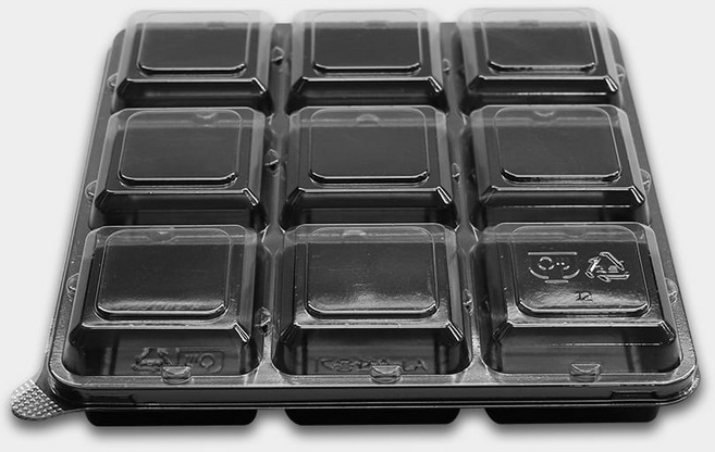 일회용기 A-1878 9칸검정 반찬용기 300개 세트 플라스틱 투명캡 소분 포장