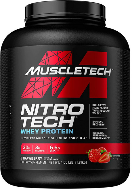 머슬테크 니트로 테크 유청 분리 단백질 보충제, 1.8kg, 스트로베리(Strawberry), 1개