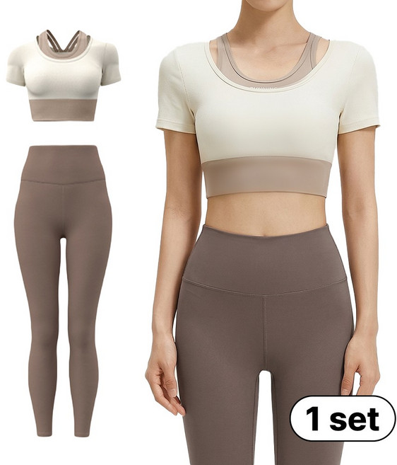 민트스쿨 반팔+레깅스 상하의 2종 세트 요가복 필라테스 헬스 러닝 트레이닝복 투피스