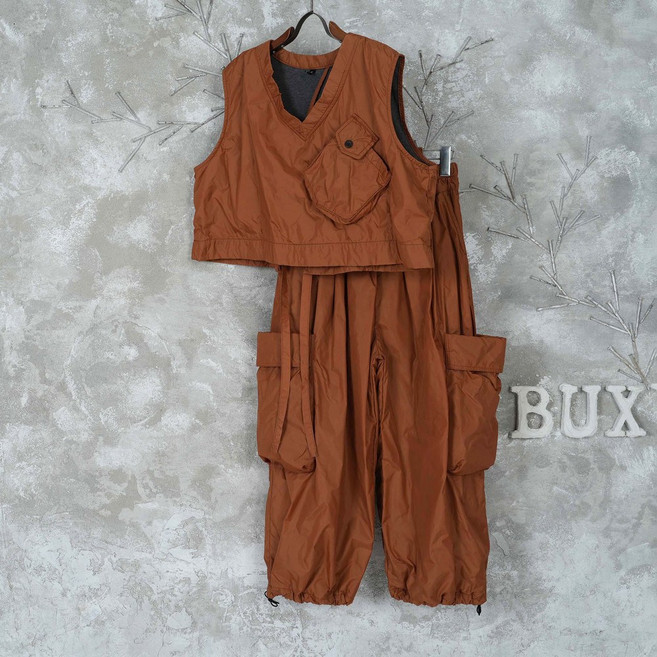 벅시루 여성 언밸런스 빅포켓 크롭 여성 나일론 합포 베스트