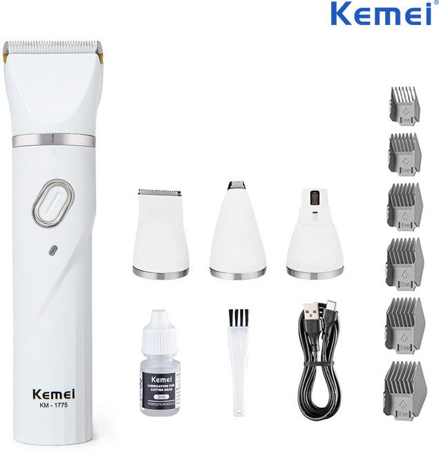 케메이 4in1 저소음 강아지 고양이 바리깡 발바닥 클리퍼 발톱 그라인더, 1개, KM-1775