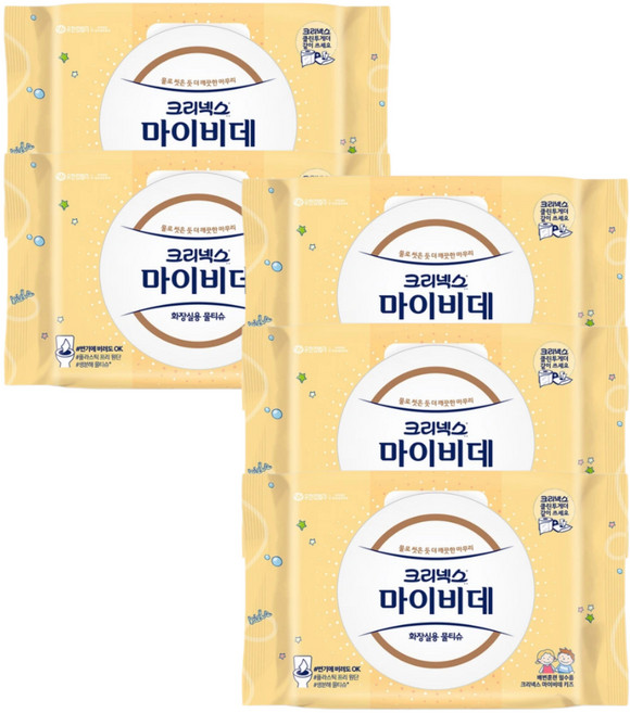 크리넥스 마이비데 키즈 유치원 어린이집 배변훈련 물에녹는 비데티슈, 40매, 5개