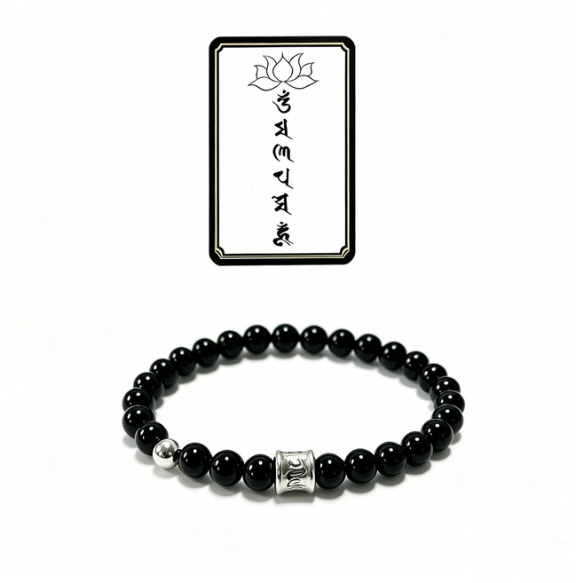 좋은기운 에너지 방패 흑요석 육자진언 팔찌 악귀퇴치 재운 부르는 불교 염주 팔찌