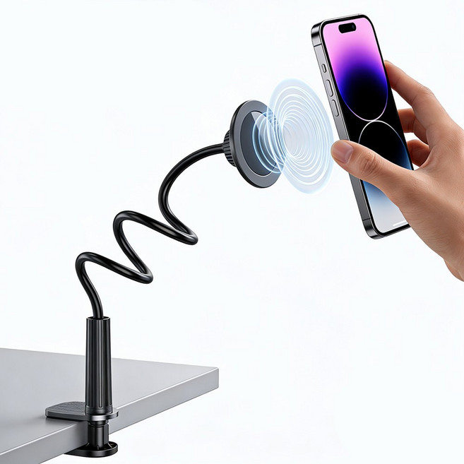핸드폰 거치대 맥세이프 자석 360도 회전 100cm 스탠드 침대 데스크 테이블 거치대, 1개, 블랙