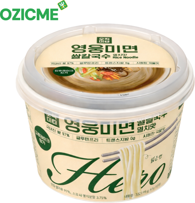 쌀국수 컵쌀국수 멸치맛 김치맛 건면 오직미 영웅미면 쌀칼국수, 93g, 12개