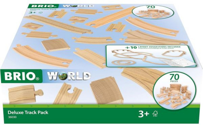 브리오 BRIO 36030 월드 디럭스 트랙 팩 키즈 70피스 나무 기차 세트 FSC 인증 비치 우드 모든 철도 액세서리 창의적인 놀이에 임, Modern