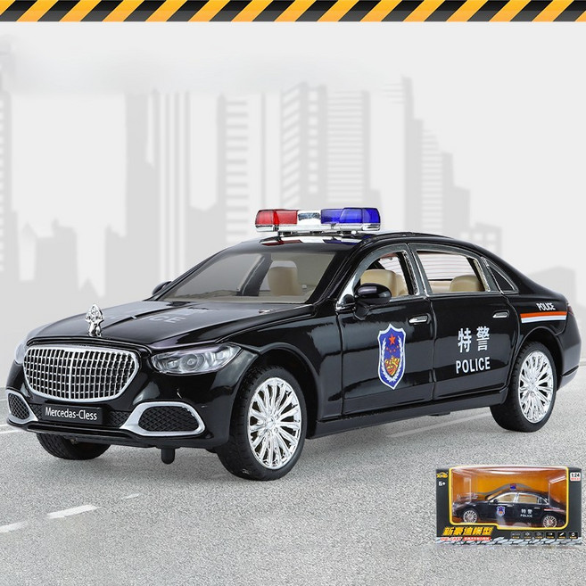 비브랜드 Benz 벤츠 마이바흐 럭셔리카 2022 S680 중국 공안 경찰차 1대24 자동차 미니카 모형 다이캐스트, 블랙, 1개