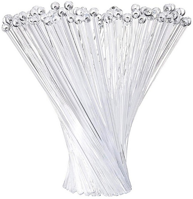 100Pcs 투명 칵테일 패들 음료 바 머들러 교반기 플라스틱 원형 상단 스위즐 스틱 헤드 음료 교반 혼합 막대용 크리스탈 볼