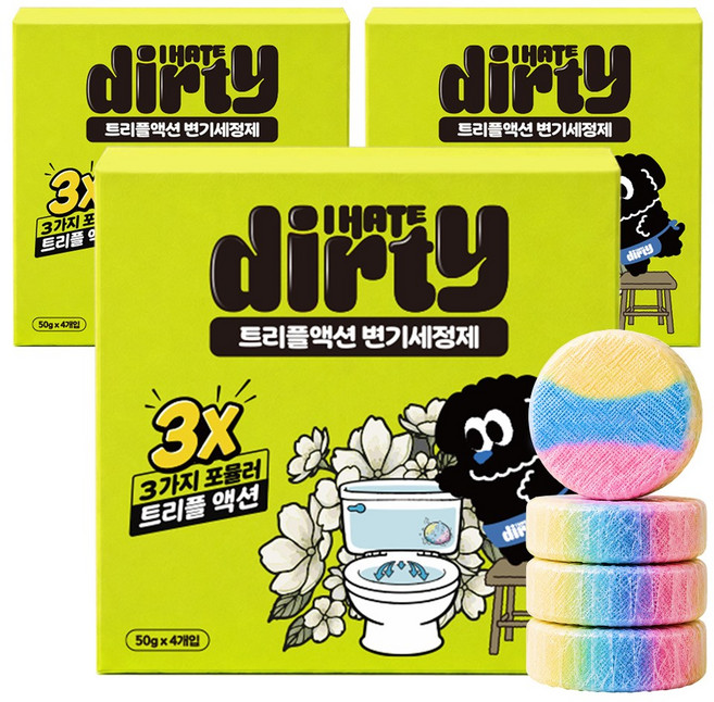 쫀쫀거품물때제거 아이헤이트더티 트리플액션 변기세정제, 12개, 50g