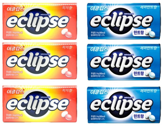이클립스 베스트셀러 세트 (페퍼민트 3종 + 피치 3종 총 6개) 각 34g, 12개