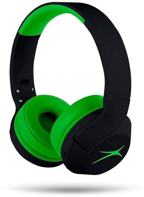 Altec Lansing Kid Safe 노이즈 캔슬링 무선 헤드폰 15H 배터리 85dB 볼륨 제한 접이식 디자인 강력한 사운드 액티브 노이즈 캔슬링 만 7세 이상, 블랙아웃 펑키 그린