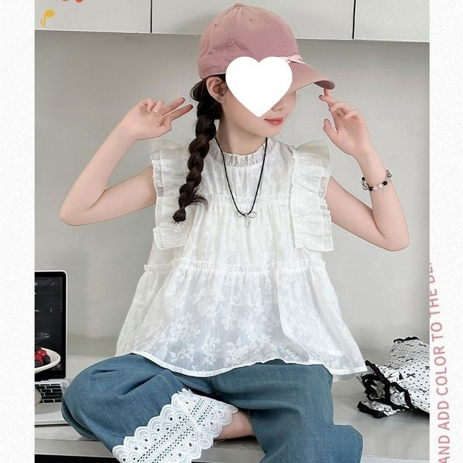 女童夏季2026新款套裝中大童甜美洋氣娃娃飛飛袖上衣闊腿褲套裝