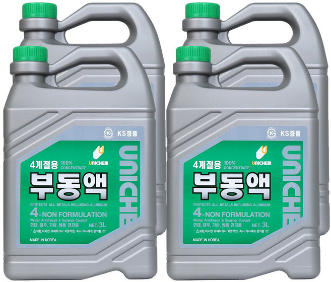 유니켐 사계절 부동액, 4개, 3L