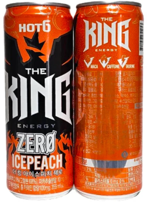 롯데칠성음료 핫식스 더 킹 아이스피치 제로 에너지 고카페인 음료 355ml x 6개 - 쿠팡