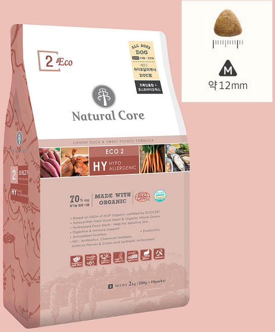 네츄럴코어 에코2 유기농 오리고기 M(중간알) 애견사료, 오리, 2kg, 1개