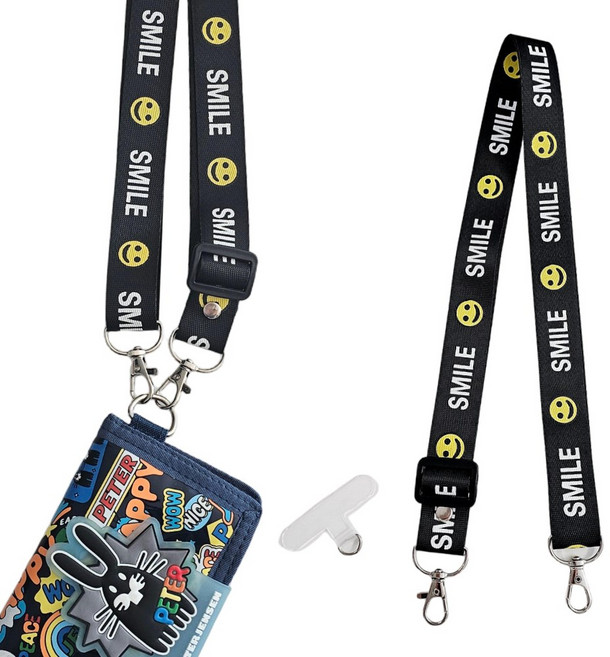 [사은품증정]드대 휴대폰 넥 스트랩 랜야드 목걸이 길이조절, 블랙, 1세트