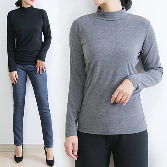 킴미스타일 여성 기모 반목폴라티 긴팔 티셔츠