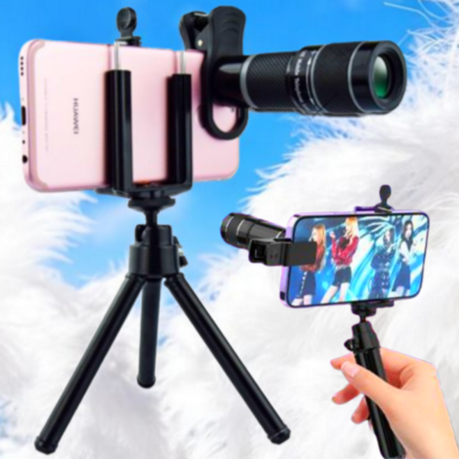 벨리앙 무중력급 선명화질 20배율 스마트폰 망원렌즈 + 삼각대, 1세트, 블랙