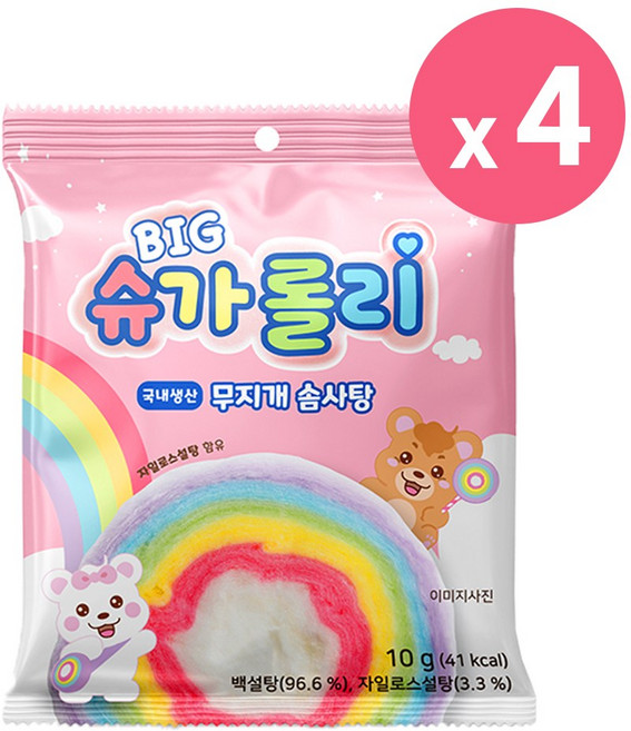 BIG 슈가롤리 무지개 솜사탕 어린이 간식, 10g, 4개
