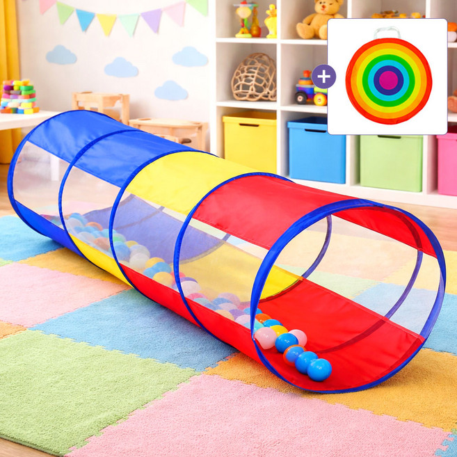 어린이 키즈 유아 놀이 플레이 터널 동굴 텐트, 1개, 컬러풀