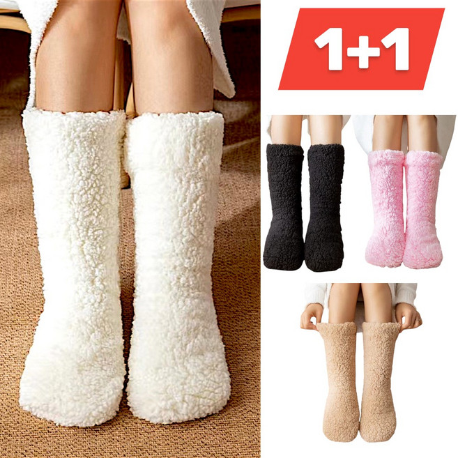 1+1 시크클립 여성 미끄럼방지 두꺼운 수면양말 빅사이즈 곰발바닥 양 털 플리스 실내 양말