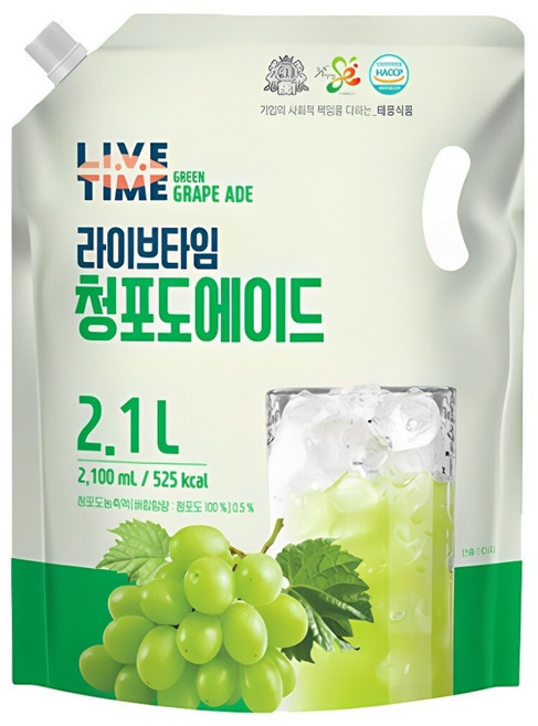 라이브타임 청포도에이드, 2.1L, 1개