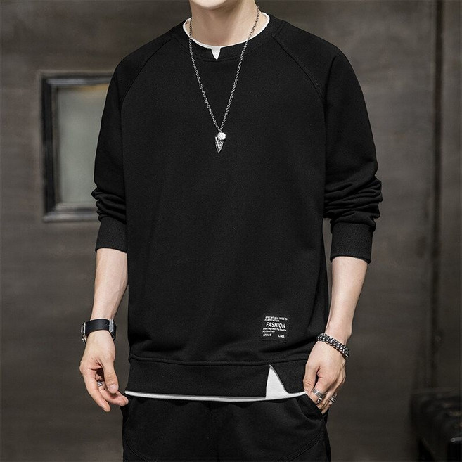 해피유통 남성 가을 기본 라운드넥 긴팔 맨투맨 간편한 슬릿 디자인