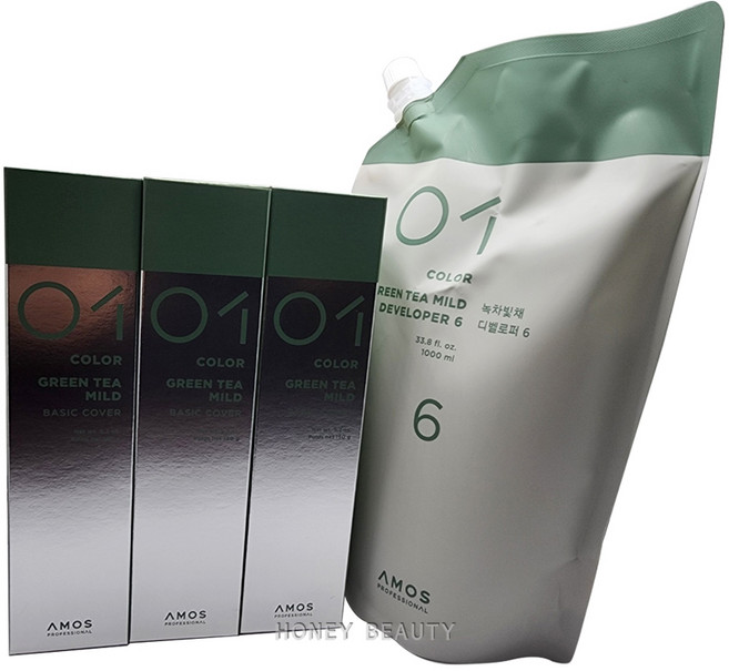 아모스 칼라제닉 녹차빛채 150ml 6개+산화제 1000ml 3.0 어두운 갈색, 6개