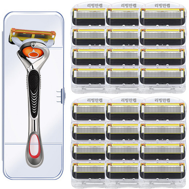 리빙만렙 스윙 면도기 + 면도날 질레트 프로쉴드 호환, 스윙 면도기+프로쉴드 면도날 6팩, 1세트
