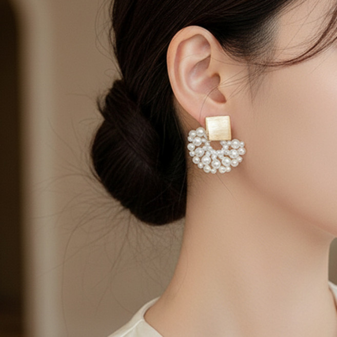 여성 웨딩 공연 무대 럭셔리 매트 스퀘어 진주 드롭 귀걸이 A2747
