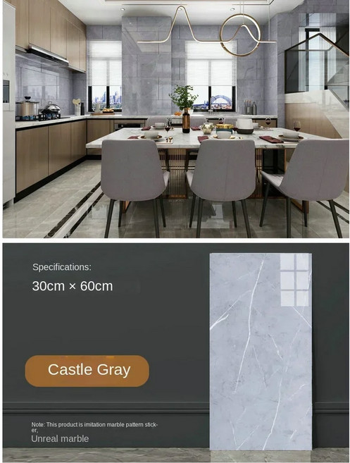 모조 세라믹 타일 스티커 배경 접착 대리석 욕실 자체 벽지, Castle Grey Bright