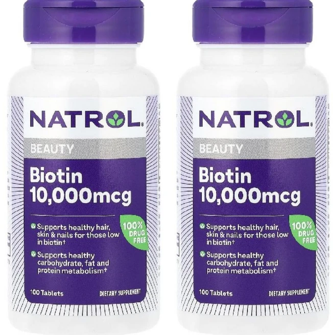 나트롤 바이오틴 NATROL Biotin Calcium 10000mcg 100정 2개 - 쿠팡
