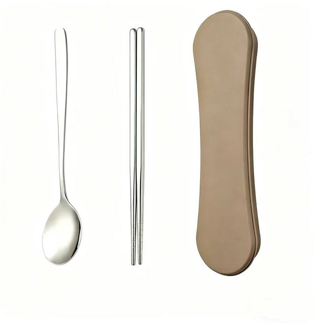 316L不鏽鋼飯盒 可微波圓形便攜保溫餐盒 上班族學生帶飯湯碗, 1個, 304勺筷+咖色盒:如圖