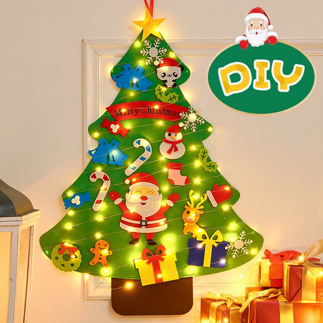 Rakumin DIY 크리스마스트리 벽트리 무드등 장식 크리스마스 소품, 스타일A