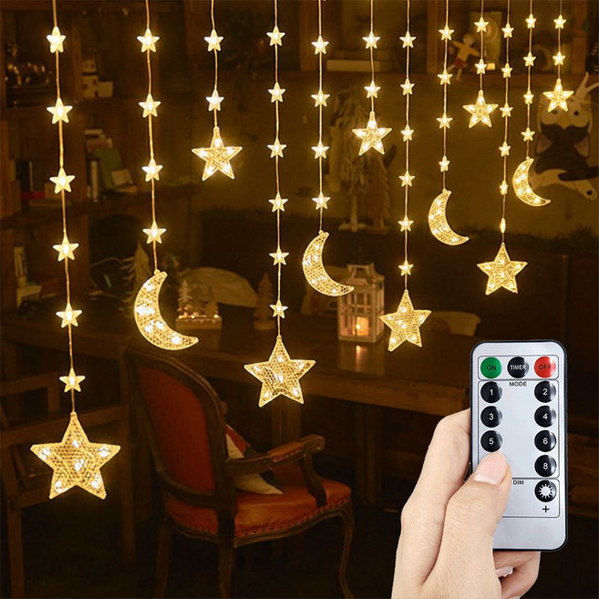 21세기트랜드 아리 별빛 LED 줄조명 캠핑조명 USB 크리스마스 인테리어 리모컨, 1개, 별달 전구색