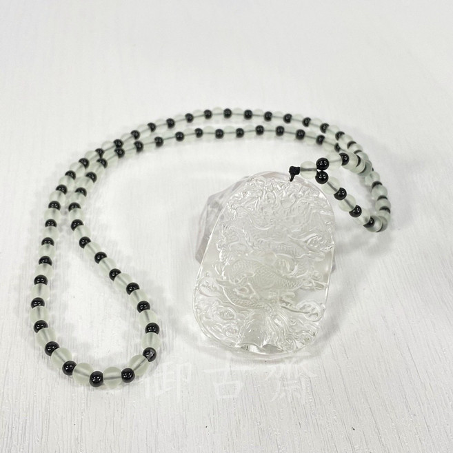 御古齋 琉璃龍牌項鍊 項墜 神龍降臨 避邪保平安, 1個, 白琉璃