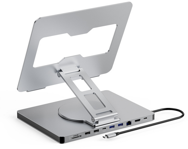 큐앤씨 멀티허브 10in1 노트북 거치대 접이식 높낮이 각도 조절 알루미늄 스탠드, 1개