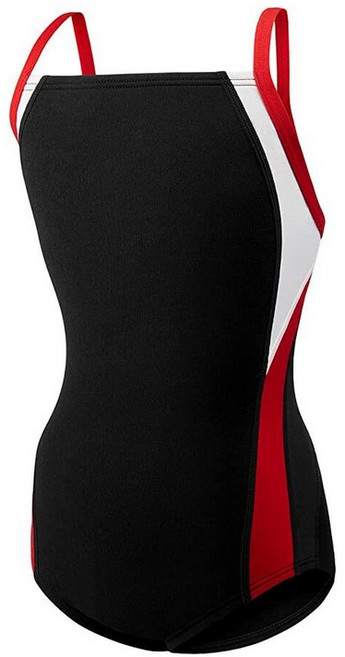 Speedo 여아용 수영복 원피스 Endurance+ 크로스 백 단색 청소년 팀 색상 461371, 28, 블랙/레드