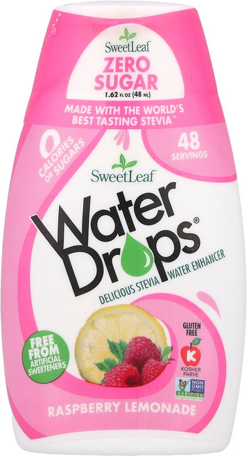 SweetLeaf Stevia Water Drops® 맛있는 스테비아 정제수 라즈베리 레모네이드 맛 48ml(1.62온스), 1, 48ml