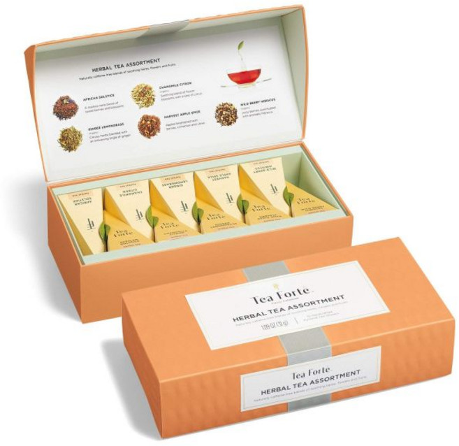 Tea Forte 티 포르테 테이스팅 모듬 프리미엄 쁘띠 프레젠테이션 박스 샘플러 선물 세트 10캔 각 품종 개별 포장된 수제 피라미드 인퓨저 백 1개씩 미국 티백, Herbal Tea, 30g