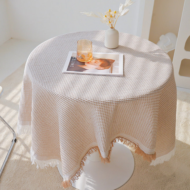 에오시르 와플 패턴 원형 테이블보, 90x90cm, 코코아, 1개