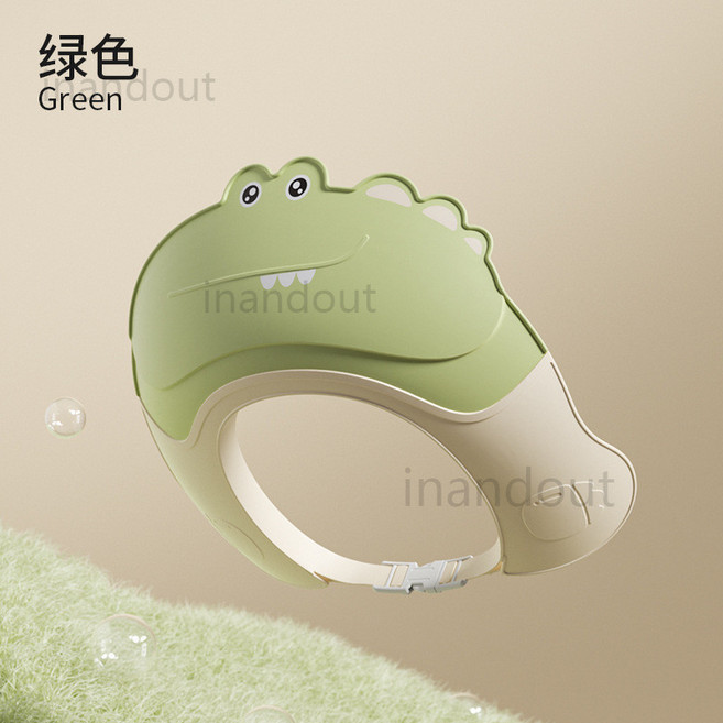 兒童洗頭擋水帽 護耳防水浴帽, 1個, 鳄鱼浴帽（绿色）, 鱷魚浴帽（綠色）