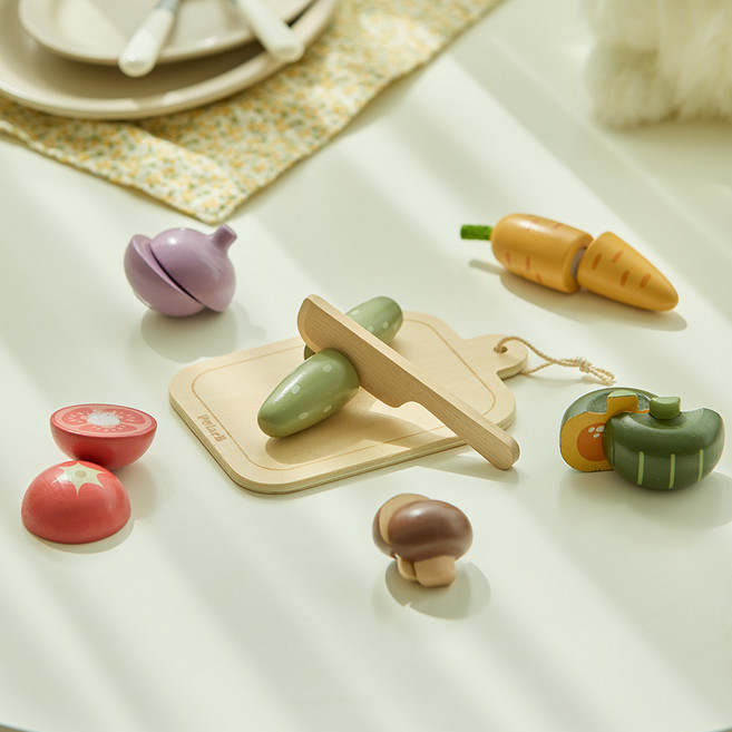 원목 과일 자르기 유아용 야채 장난감 주방 소꿉 놀이 세트 폴라비 3종, 야채자르기