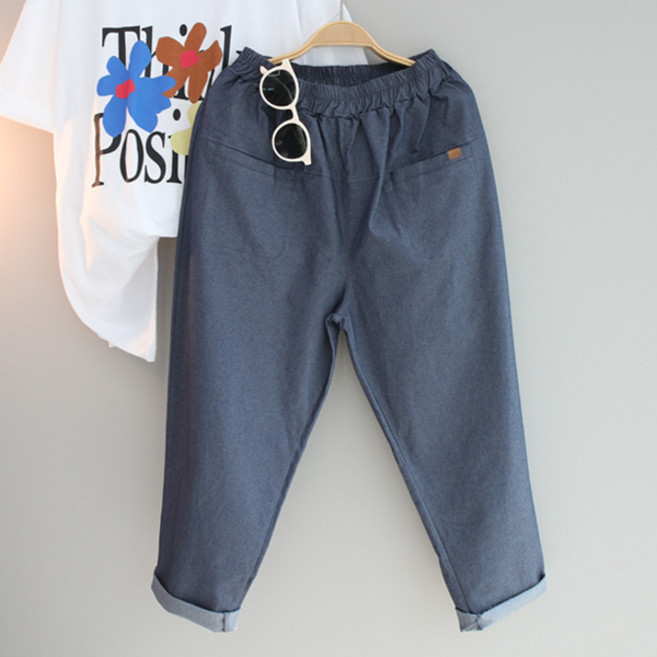 달콩 여성 빅사이즈 여름배기 편안한바지 밴딩 포인트포켓스판배기팬츠