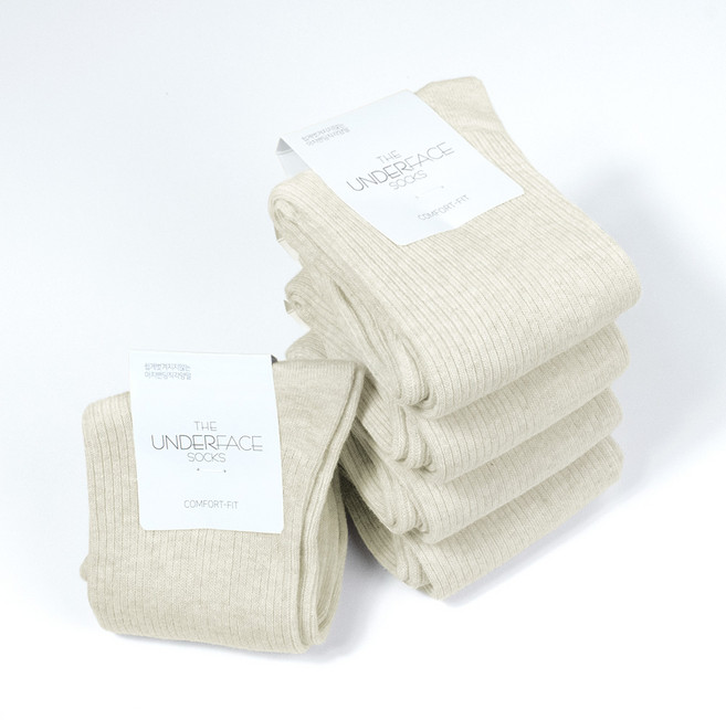 [국산] 언더페이스 남녀공용 프리미엄 탄탄 골지 양말 5족 세트 흘러내림 방지 이중밴드 패션 단색 [23색상]
