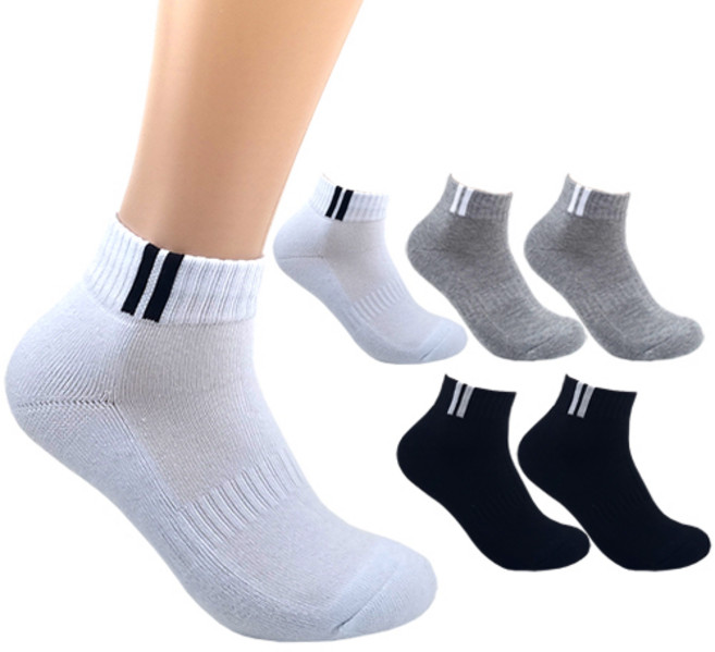 더베이직 남성용 국산 두꺼운 이중쿠션 챔프 스포츠 단목 양말 6켤레, 화이트+그레이+블랙, 6개