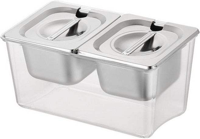 업소용 조미료통 다대기통 양념 소스통 토핑 아크릴 16스테인리스스틸+오픈커버가있는PP프레임 1개, 3. 2칸 스틸+커버 포함 PP랙