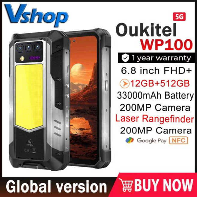 오키텔 WP100 러기드 폰 레이저 거리측정기 12GB+512GB 33000mAh 66W 200MP 카메라 6.8인치 안드로이드 14, 04 Add US Plug