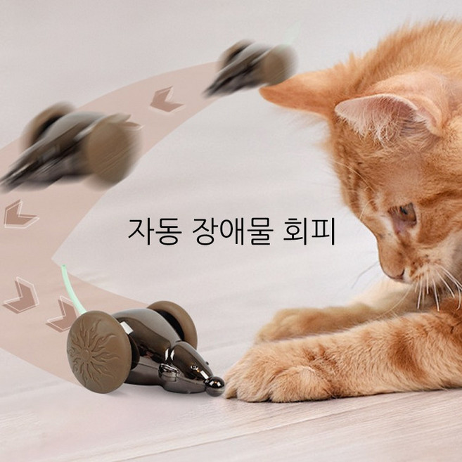 메호라 고양이 LED 장애물 자동 회피 쥐 잡기 놀이 장나감, 블랙, 1개