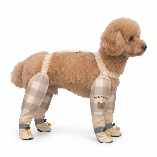 희망찬 반려견 일체형 방수 장화, 1개, 체크